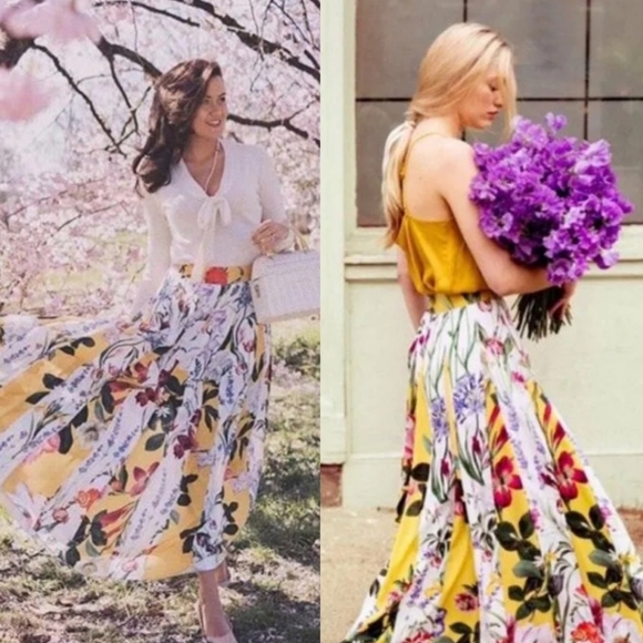 Rococo Sand Dresses & Skirts - Rococo Sand Anthropologie Aprile Floral Yellow Maxi Skirt Size 8